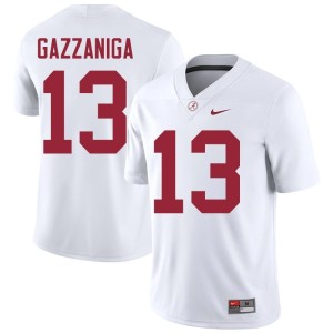 High School Men's White College Football #13 Roll Tide John Gazzaniga Jersey 377296-810