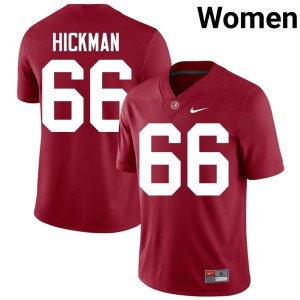 Official #66 Baker Hickman Alabama Crimson Tide College Football Womens Crimson Jersey 244352-426