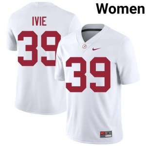 NCAA #39 Women White College Football Alabama Crimson Tide Jake Ivie Jerseys 100337-211