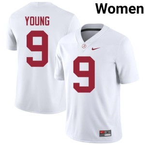 High School Richard Young College Football Bama Womens #9 White Jerseys 989160-170