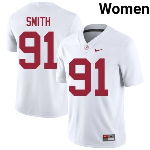 Embroidery #91 Caleb Smith College Football Womens Bama White Jersey 502973-217