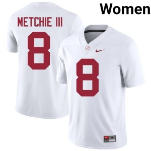 NCAA College Football #8 White Roll Tide Womens John Metchie III Jersey 943251-276